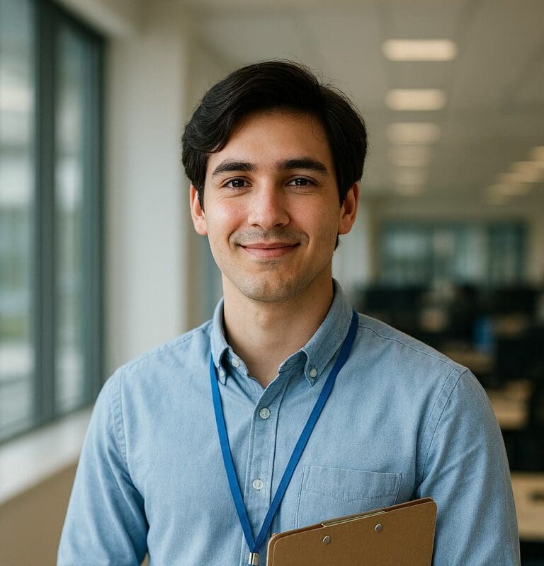 Student holding a clip board